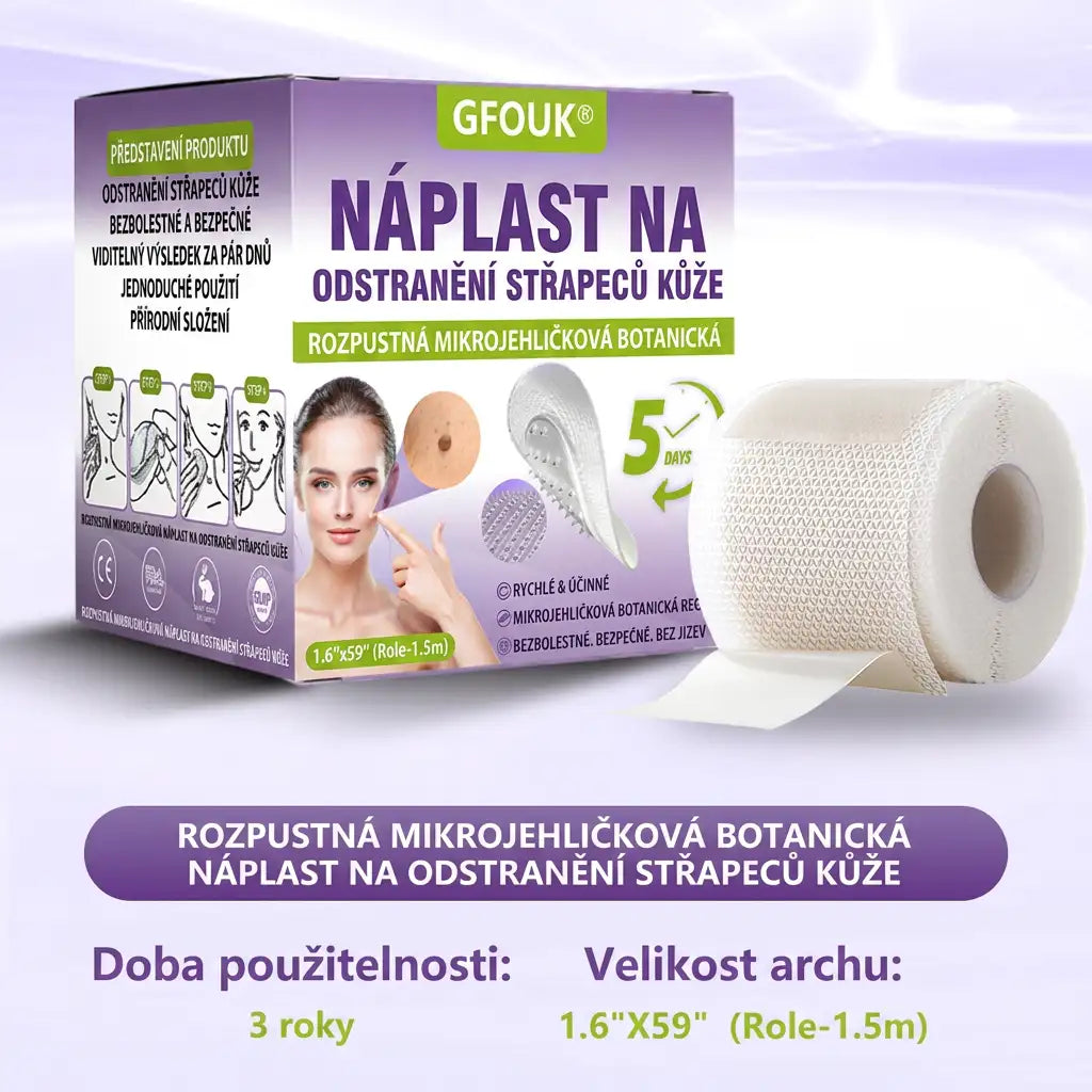 GFOUK® | 🇨🇿🩺 Rozpustná botanická mikrojehličková náplast na odstranění kožních výrůstků a znamének 🧪🌿 — Odstraní výrůstky za pouhých 5 dní, bezbolestně a bez jizev