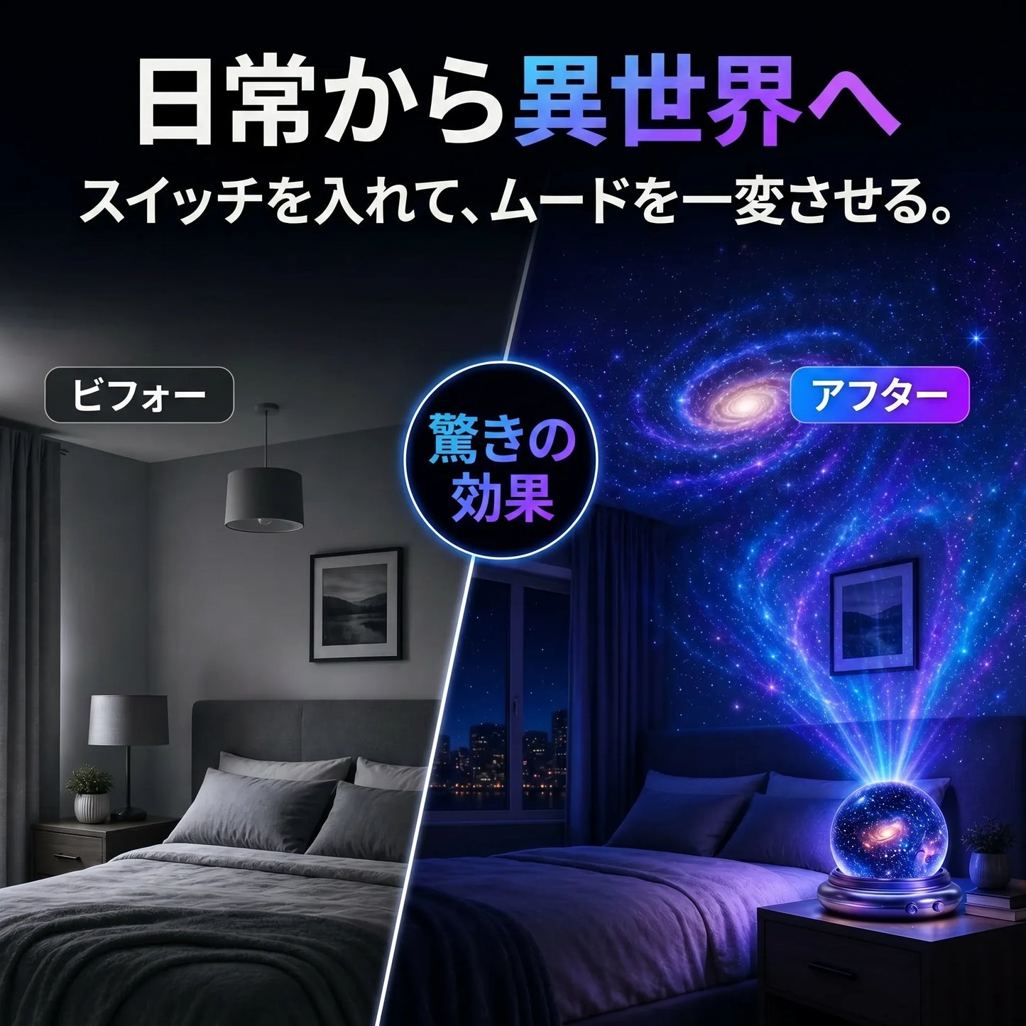 Topacme® 5D銀河ナイトライトプロジェクター｜寝室・リビング・車内を幻想空間に